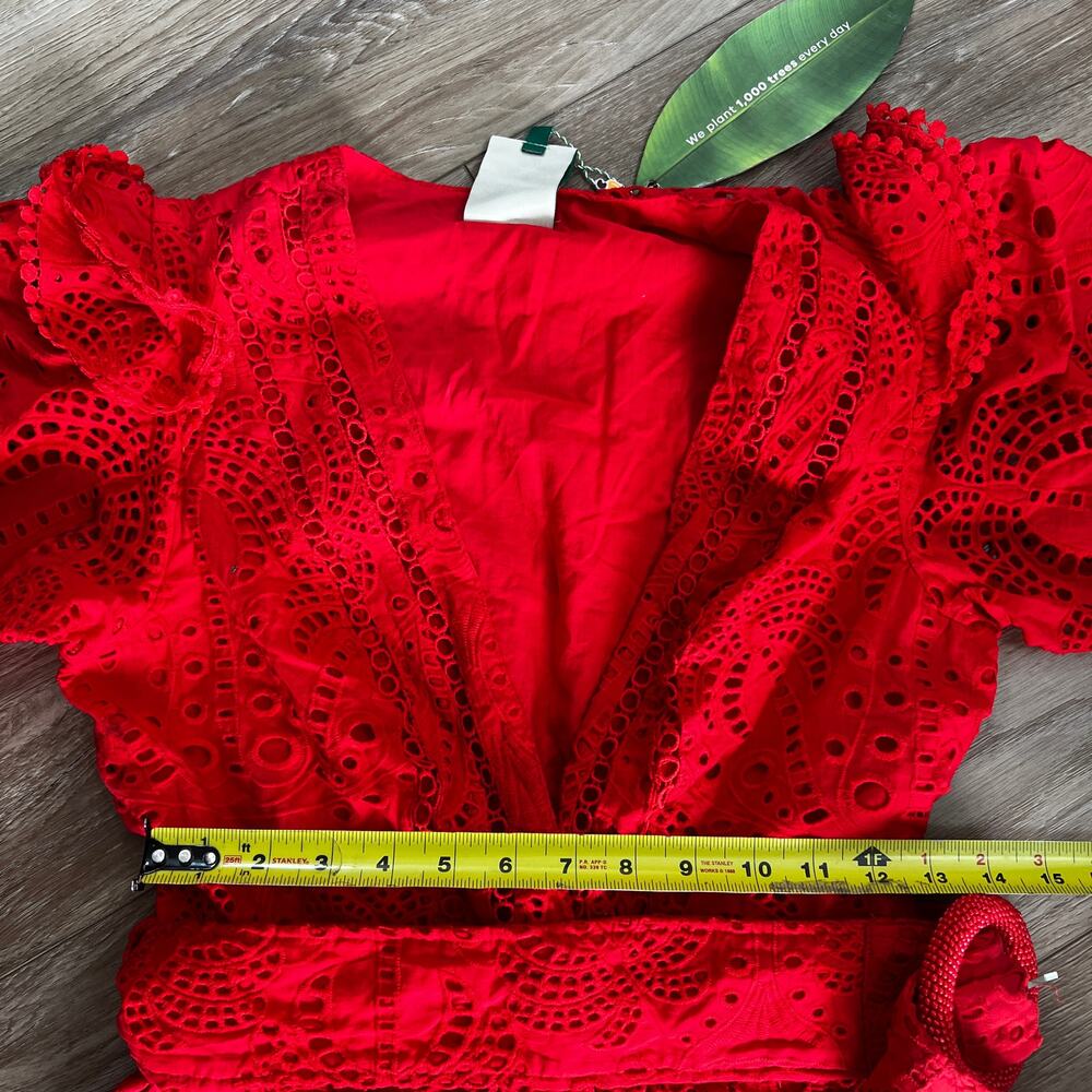 FARM RIO Women's Red Eyelet Beaded Belt Romper Size S - Picture 9 of 13